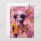 Roze alien met een Oranje sap Briefkaart (Voorkant / Achterkant)