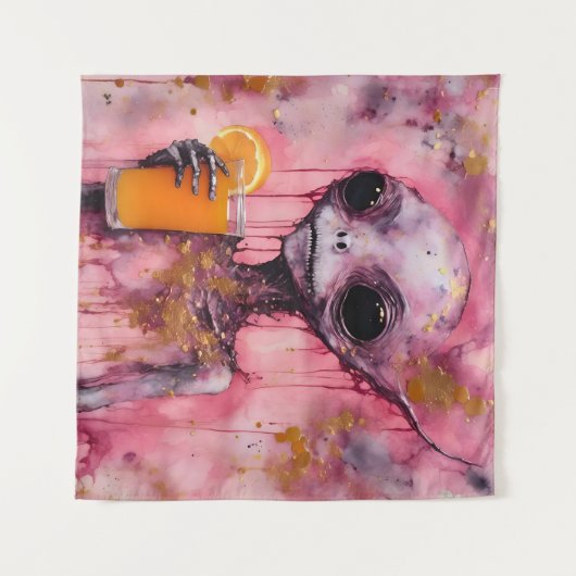 Roze alien met een Oranje sap Wandkleed (Voorkant (horizontaal))