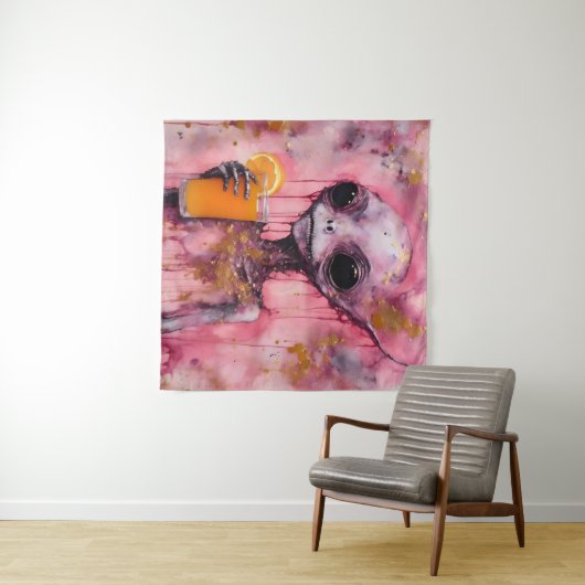Roze alien met een Oranje sap Wandkleed (In Situ (horizontaal))