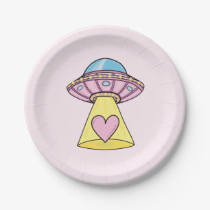 Roze Alien Spaceship Papieren Bordje