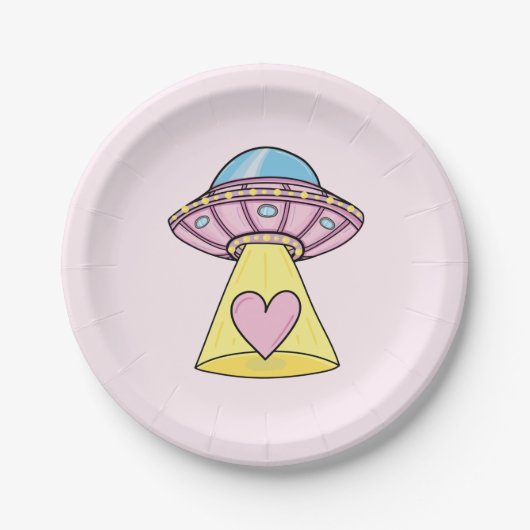 Roze Alien Spaceship Papieren Bordje (Voorkant)