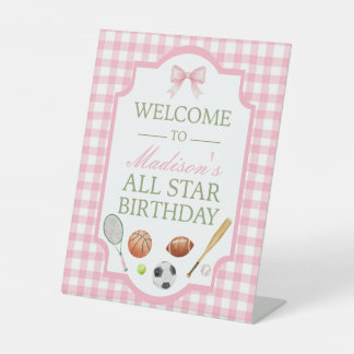 Roze All Star Sportfeest Welkom Bord Reclamebord Met Voetstuk