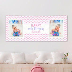 Roze alle leeftijdsmeisjes Foto Girly Birthday Par Spandoek