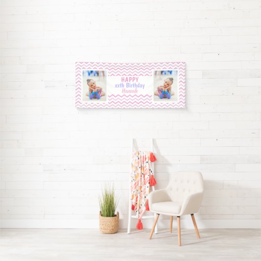 Roze alle leeftijdsmeisjes Foto Girly Birthday Par Spandoek (Insitu)