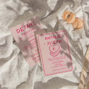 Roze alles in een hand getrokken taart Lijst bruil Kaart