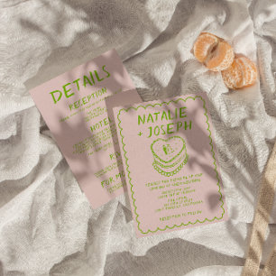 Roze alles in een hand getrokken taart Lijst bruil Kaart