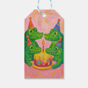 Roze alligator Happy Birthday Gift Label Cadeaulabel