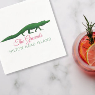 Roze alligator tekening bruiloft servet