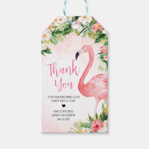 Roze Aloha Flamingo Baby shower Favor Tags Cadeaulabel