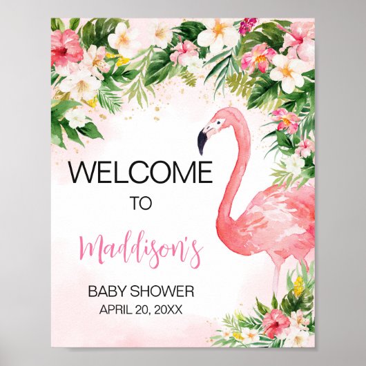 Roze Aloha Flamingo Baby shower Welkom Poster (Voorkant)