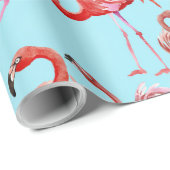 Roze Aloha Flamingo Bird Pattern op Blauwgroen Cadeaupapier (Rol Hoek)