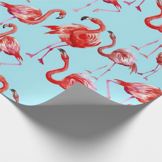 Roze Aloha Flamingo Bird Pattern op Blauwgroen Cadeaupapier (Hoek)