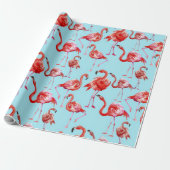 Roze Aloha Flamingo Bird Pattern op Blauwgroen Cadeaupapier (Uitgerold)