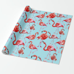 Roze Aloha Flamingo Bird Pattern op Blauwgroen Cadeaupapier