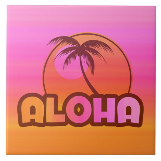 Roze Aloha Palm Tegeltje (Voorkant)