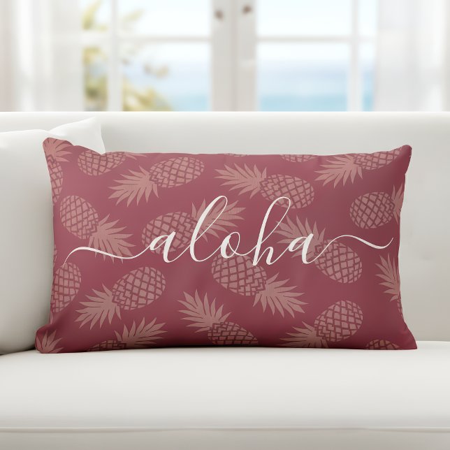 Roze Aloha Script Ananas Patroon Eenvoudig Modern Kussen (Creator heeft geüpload)