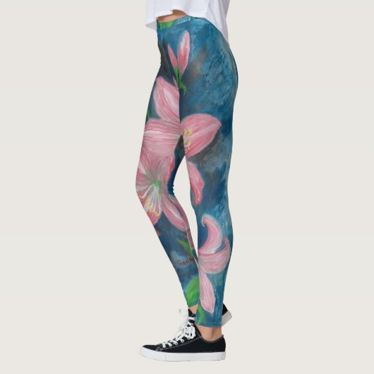 roze amaryllis bloemen leggings (Links)