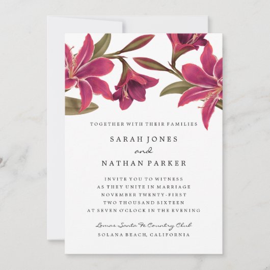 Roze Amaryllis Flower Wedding Invitation Kaart (Voorkant)