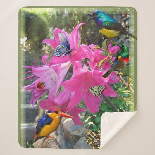 Roze - Amaryllis & Kingfisher Poster Sherpa Deken (Voorkant)