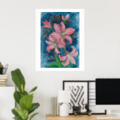 roze amaryllis Poster (Thuiskantoor)