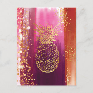 Roze anananas Gold Glitter Feestdagenkaart