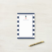 Roze anananas | Navy Stripe gepersonaliseerd Post-it® Notes (Op bureau)
