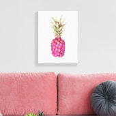 Roze anananasappelafdrukken canvas afdruk (Insitu (Woonkamer))