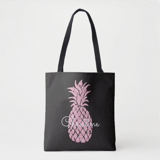 Roze ananas aangepaste naam tote bag (Voorkant)