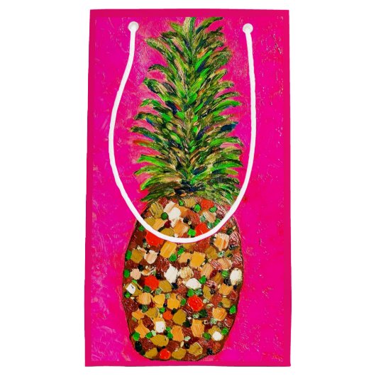 Roze Ananas Gift Bag Klein Cadeauzakje (Voorkant)