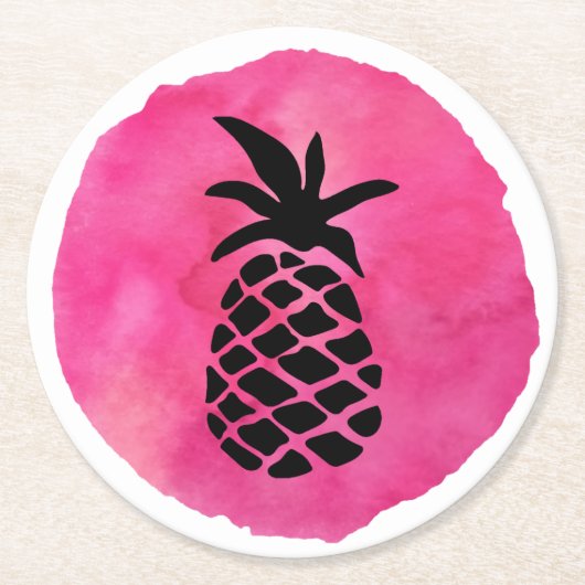 Roze Ananas Ronde Kartonnen Onderzetter (Voorkant)