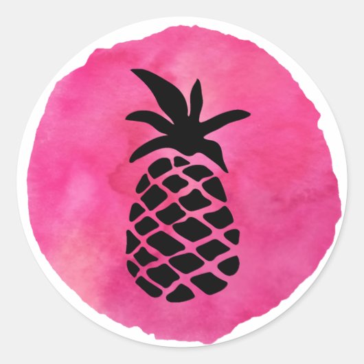 Roze Ananas Ronde Sticker (Voorkant)