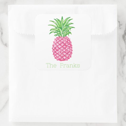 Roze Ananas Sterren Persoonlijk  Vierkante Sticker (Tas)