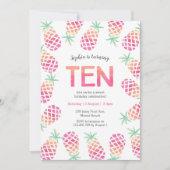 Roze ananas tropische 10e verjaardag Uitnodiging (Voorkant)