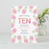 Roze ananas tropische 10e verjaardag Uitnodiging (Staand voorkant)