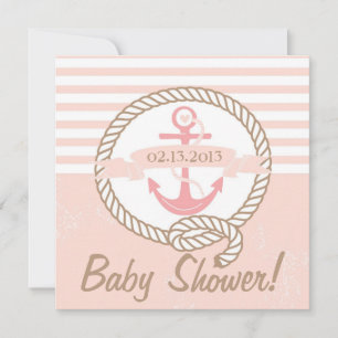 Roze anchor Banner Nautical Baby shower Invitation Kaart