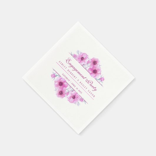 Roze anemon florale waterverf verloving servet (Hoek)