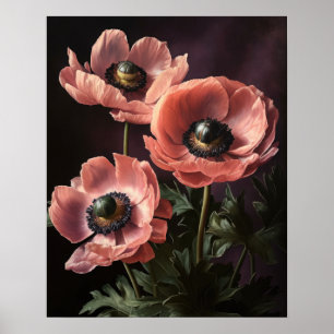 Roze Anemone Flowers Art Print Poster