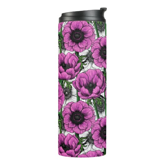 Roze anemone tuin thermale tumbler thermosbeker (Gedraaid links)