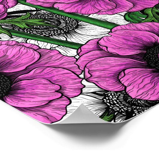 Roze anemontuin poster (Hoek)