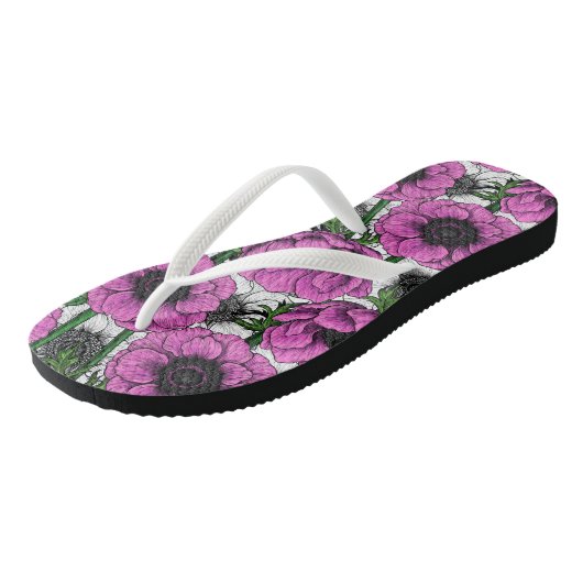 Roze anemontuin teenslippers (Schuin)