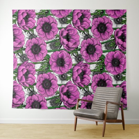 Roze anemontuin wandkleed (In Situ (horizontaal))