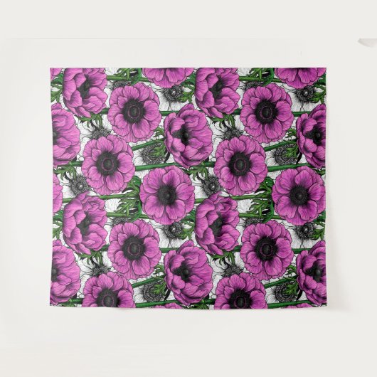 Roze anemontuin wandkleed (Voorkant (horizontaal))