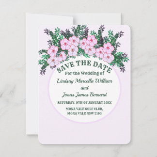 Roze anemoon Groene bloemige Save The Date Kaart