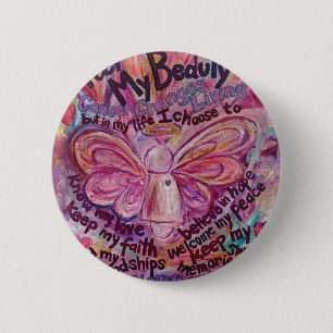 Roze Angel Cancer Poem Art Aangepaste knopingspunt Ronde Button 5,7 Cm