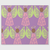 Roze Angel Groene Swirl Wings Spiritueel Decoratie Cadeaupapier (Vlak)