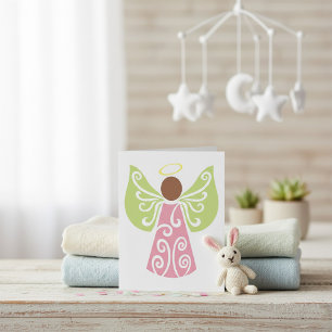Roze Angel Groene Swirl Wings Spiritueel Decoratie Kaart