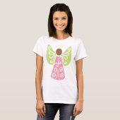 Roze Angel Groene Swirl Wings Spiritueel Decoratie T-shirt (Voorkant volledig)