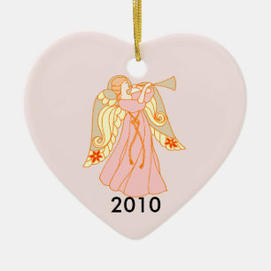 Roze Angel Heart Baby's eerste Kerstmis Keramisch Ornament