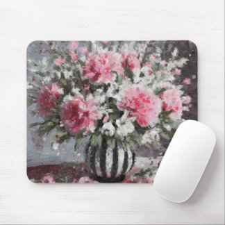 Roze Anjer Bloemen Arrangement Zwart Muismat