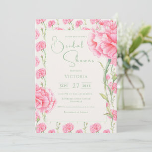 Roze Anjer Bloemen Bruiloft Uitnodiging